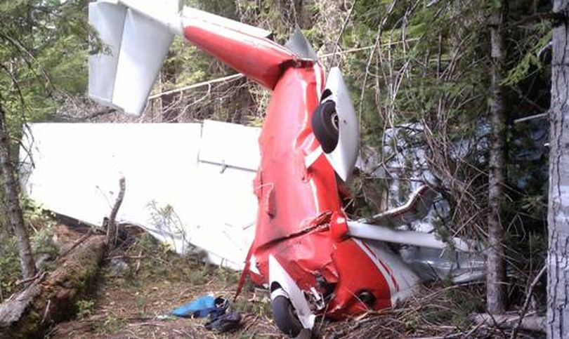 This Cessna plane crashed near Priest Lake today. The pilot, Dr. John Hershey of Chattaroy, was hospitalized. (Bonner County Sheriff's Office)