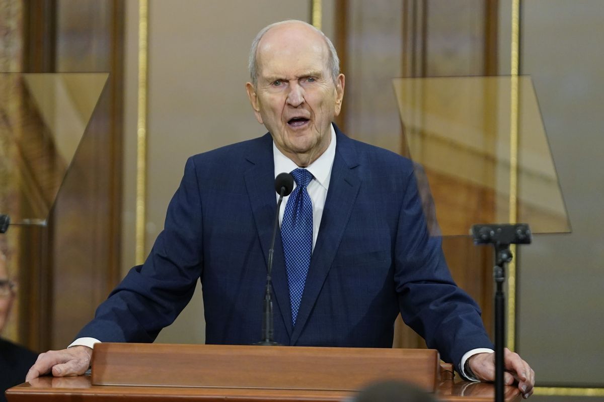 The Church of Jesus Christ of Latter-day Saints President Russell M. Nelson speaks during a news conference on June 14, 2021, in Salt Lake City. Members of the faith widely known as the Mormon church remain deeply divided on vaccines and mask-wearing despite consistent guidance from church leaders.  (Rick Bowmer)