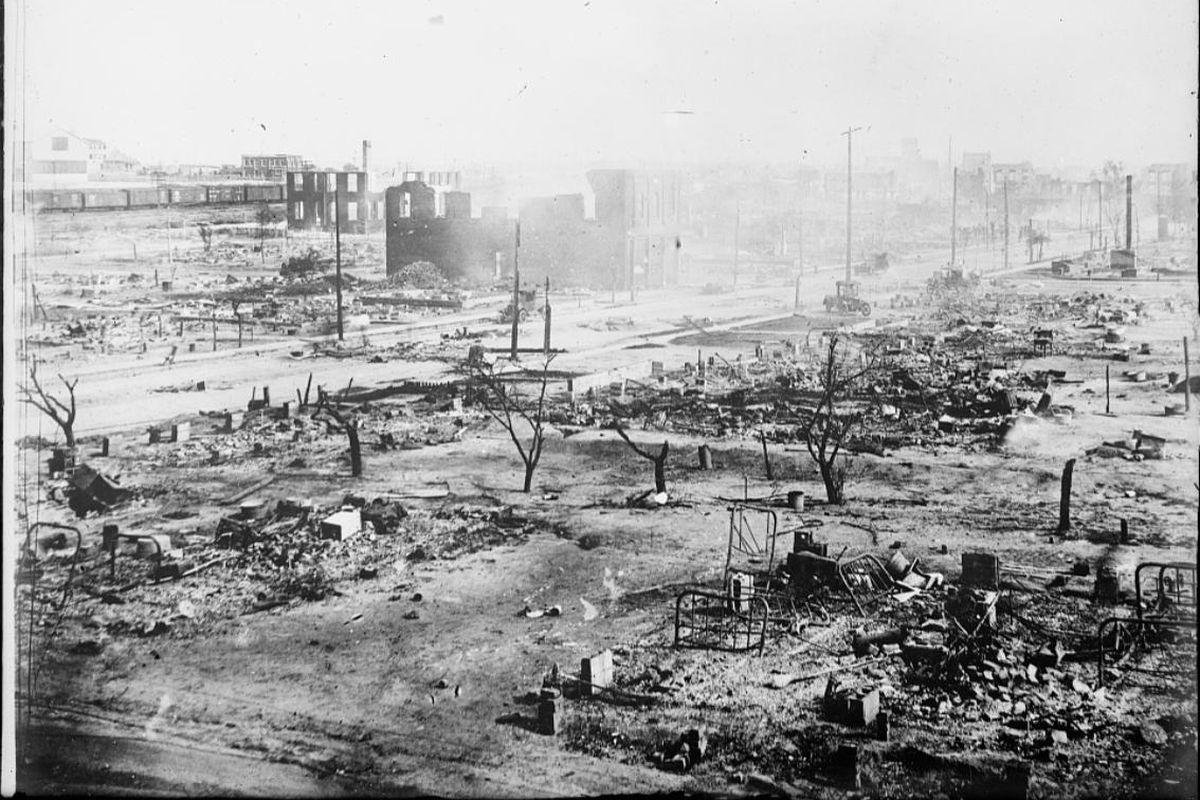 The Greenwood neighborhood was leveled after the Tulsa Race Massacre when a white mob attacked the predominantly Black neighborhood in Tulsa, Okla.
