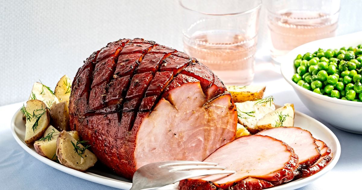 Bourbonmolasses glaze gives baked ham big flavor and a little shine