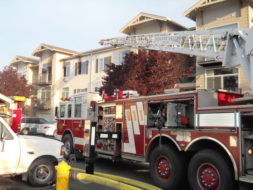 Fire heavily damaged an apartment at Big Trout Lodge early in the morning of June 14, 2012.  (Photo courtesy the Spokane Valley Fire Department)