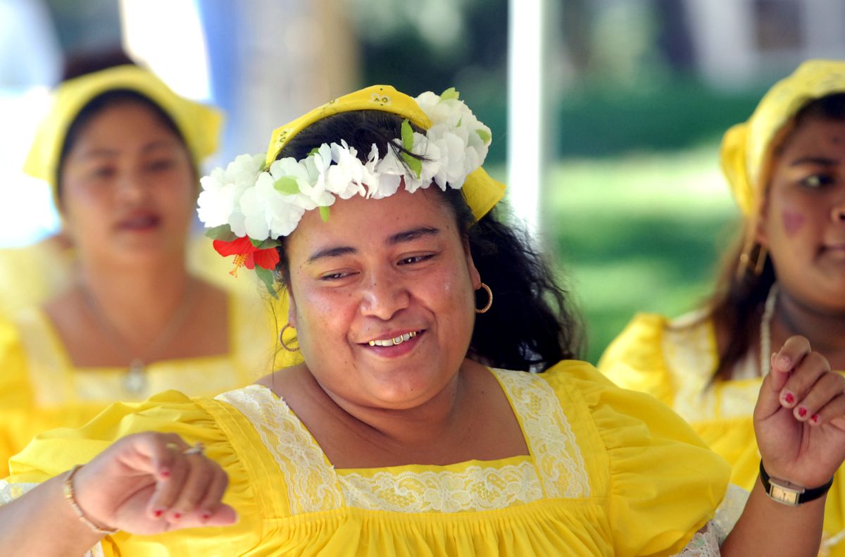 Menciana Meippen,  from Micronesia, dances in the Cultural Village at the Unity in the Community festival Saturday.  (Jesse Tinsley / The Spokesman-Review)