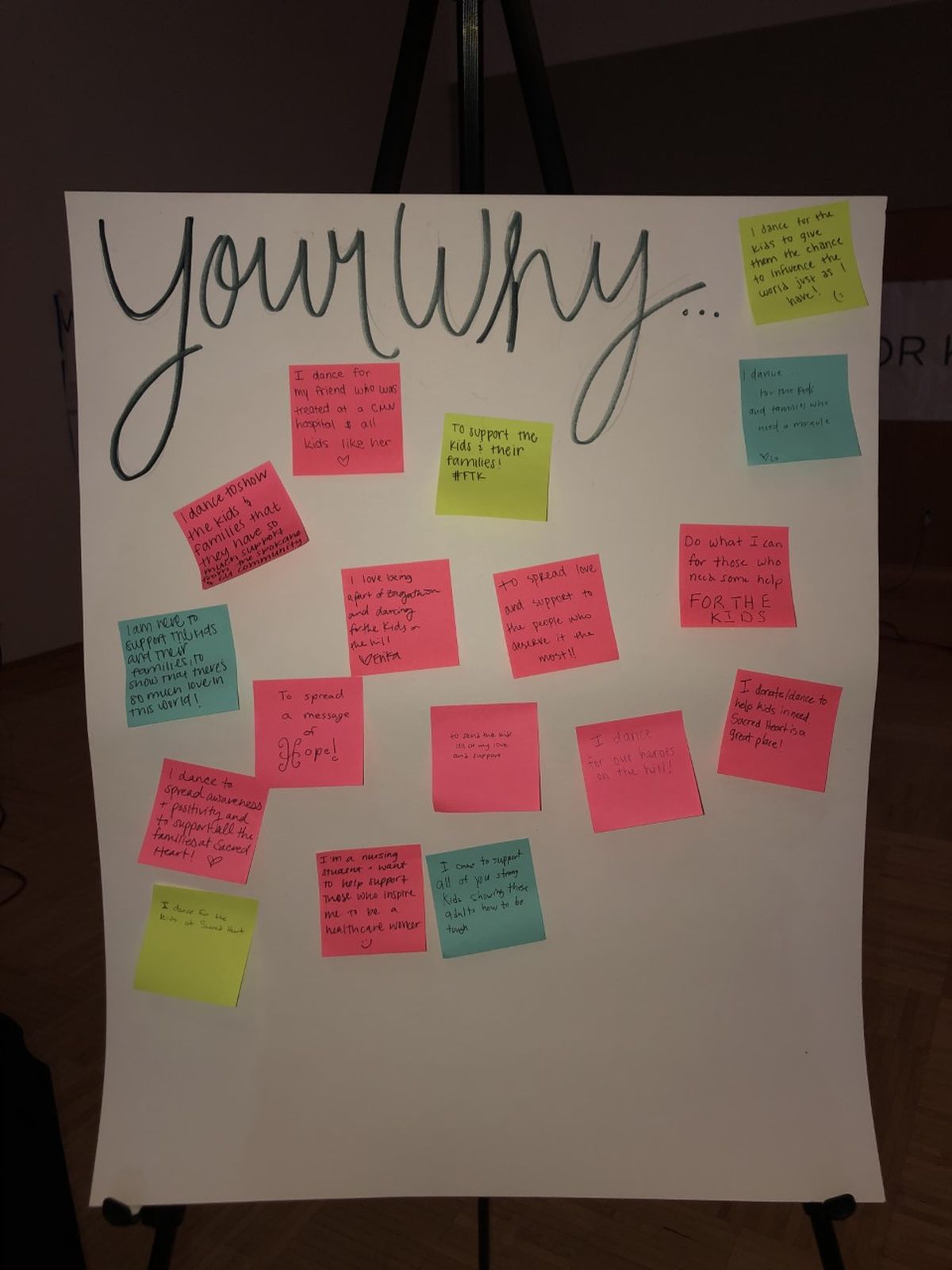 Gonzaga students had a “why” board at Zagathon for them to write notes to explain the reasons they are motivated to support patients at Sacred Heart Children’s Hospital.  (Courtesy)