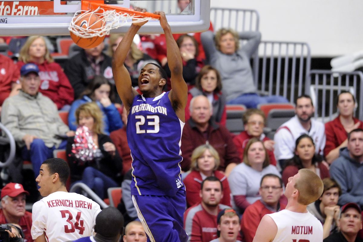 Washington guard C.J. Wilcox led the Huskies to victory with 18 points and two blocked shots. (Tyler Tjomsland)