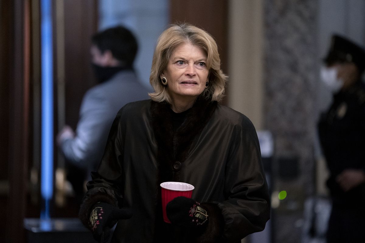 Sen. Lisa Murkowski, R-Alaska, arrives at the start of the fifth day of the second impeachment trial of former President Trump, Saturday, Feb. 13, 2021 at the Capitol in Washington.  (Stefani Reynolds)