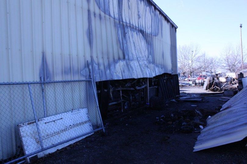 Fire damage to Industrial Systems and Fabrication at 5217 E. Broadway after a 2-alarm fire on Jan. 9, 2012. The fire was accidental. (Photo courtesy the Spokane Valley Fire Department)