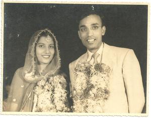Pria Anand’s grandmother and grandfather, Saroj and Ravi Prakash, on their wedding day in 1954. (Courtesy of Pria Anand)