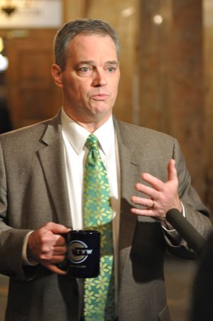 Rep. Ross Hunter, D-Medina, the House Ways and Means Committee chairman, says Monday a budget deal has been struck, but details won't be available until Tuesday. (Jim Camden/The Spokesman-Review)