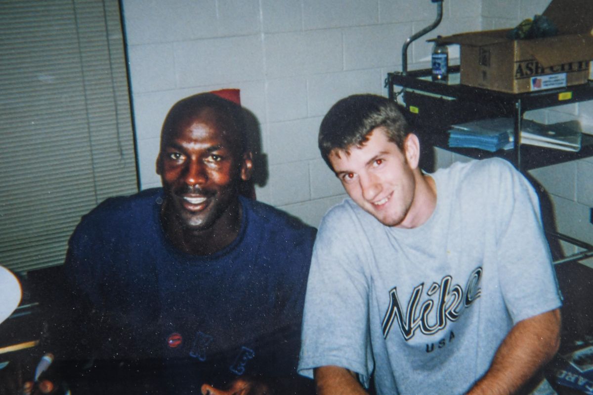 Matt Santangelo has a photograph of himself and Michael Jordan at a Chicago basketball camp in 1997. (Matt Santangelo / Courtesy)