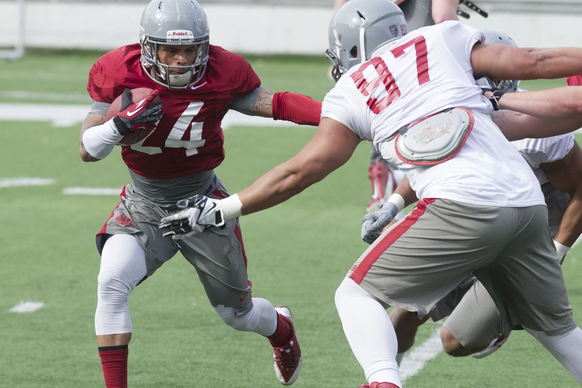 Theron West, left, might be the best pass receiver among Washington State’s running backs.