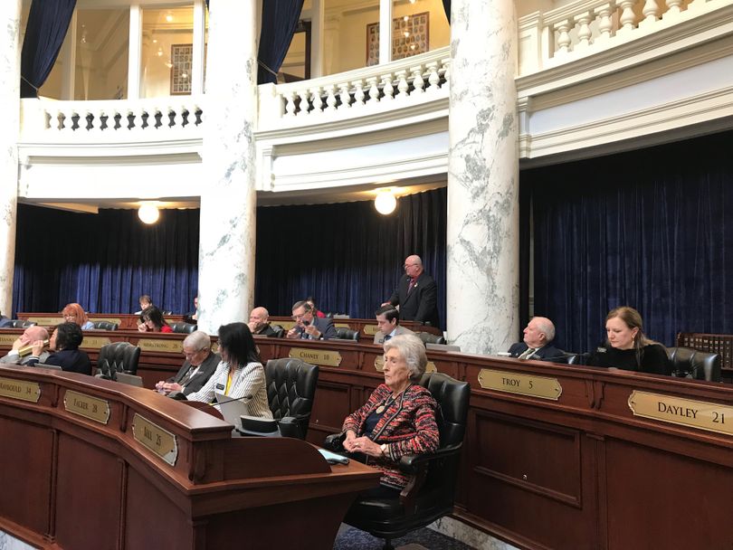 Rep. Eric Redman, R-Athol, pitches his anti-Sharia law bill to the Idaho House on Tuesday, Feb. 20, 2018 (Betsy Z. Russell)