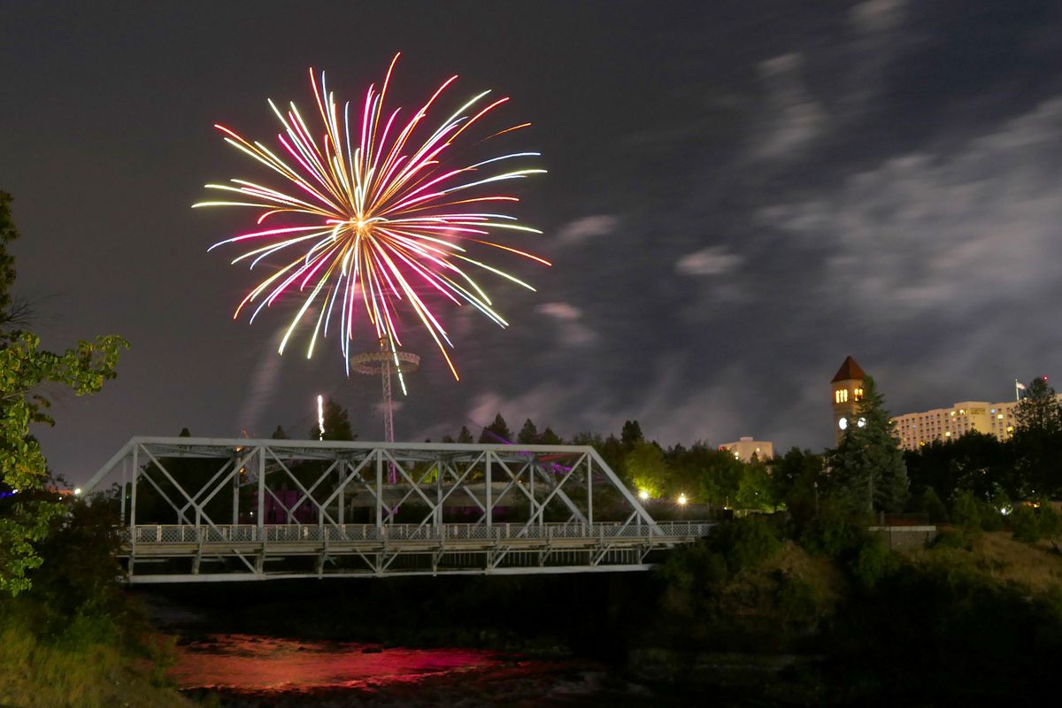 Fireworks over Riverfront Park in Spokane, July 4, 2018.  ( Jesse Tinsley/THE SPOKESMAN-REVIEW)