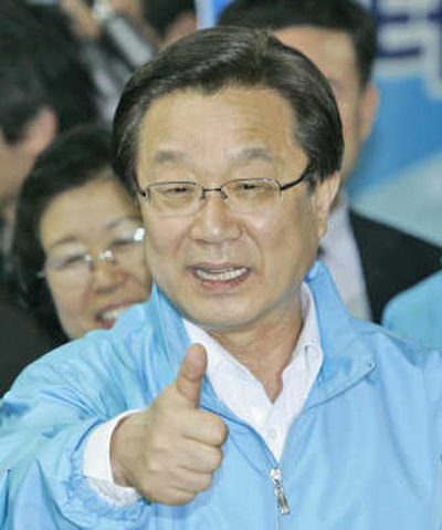 
South Korea's Kang Jae-sup reacts after winning the country's parliamentary election today  in Seoul. Associated Press
 (Associated Press / The Spokesman-Review)