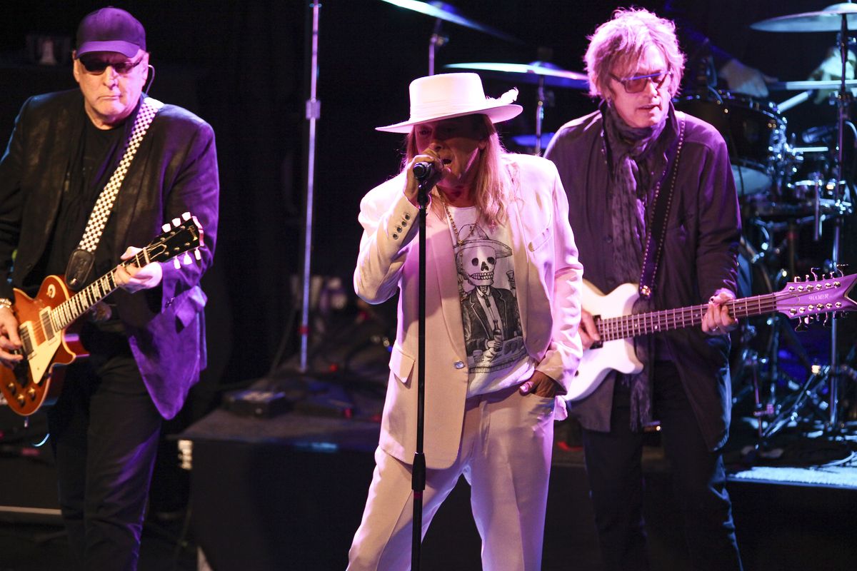 Rick Nielsen, Robin Zander and Tom Petersson of Cheap Trick perform at Live Nation’s National Concert Day at the Irving Plaza on May 3, 2016, in New York.  (Andy Kropa/Invision/AP)