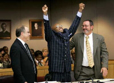 Patrick Waller reacts to the announcement that his conviction was being overturned Thursday. Associated Press
 (Associated Press / The Spokesman-Review)