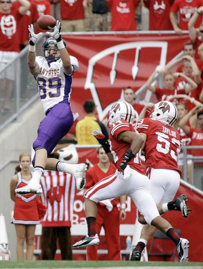 Northern Iowa and receiver Brett LeMaster, left, gave Marcus Cromartie, center, Mike Taylor and Wisconsin fits. (Associated Press)