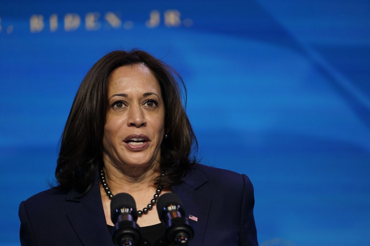 Vice President-elect Kamala Harris speaks during an event at the Queen theater in Wilmington, Del., Friday, Jan. 8, 2021, to announce key administration posts.  (Susan Walsh/Associated Press)