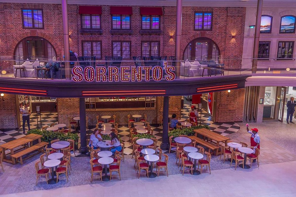 View of Sorrento's restaurant located in the Promenade, inside Royal Caribbean's Icon of the Seas, the world's largest cruise ship, docked at PortMiami after arriving to its home base in Miami for the first time, on Jan. 11, 2024.    (Pedro Portal/El Nuevo Herald/TNS)