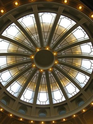 Light shines through the domed ceiling of the Idaho House of Representatives chambers, in this March 1, 2012 photo taken at Idaho's state Capitol. (Betsy Russell)