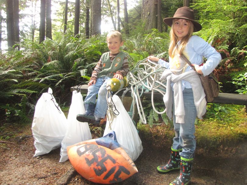 Arlo and Norah Schmidt helped clean Third Beach in the Olympic National Park during the 2013 International Coast Cleanup. (Jon Schmidt)