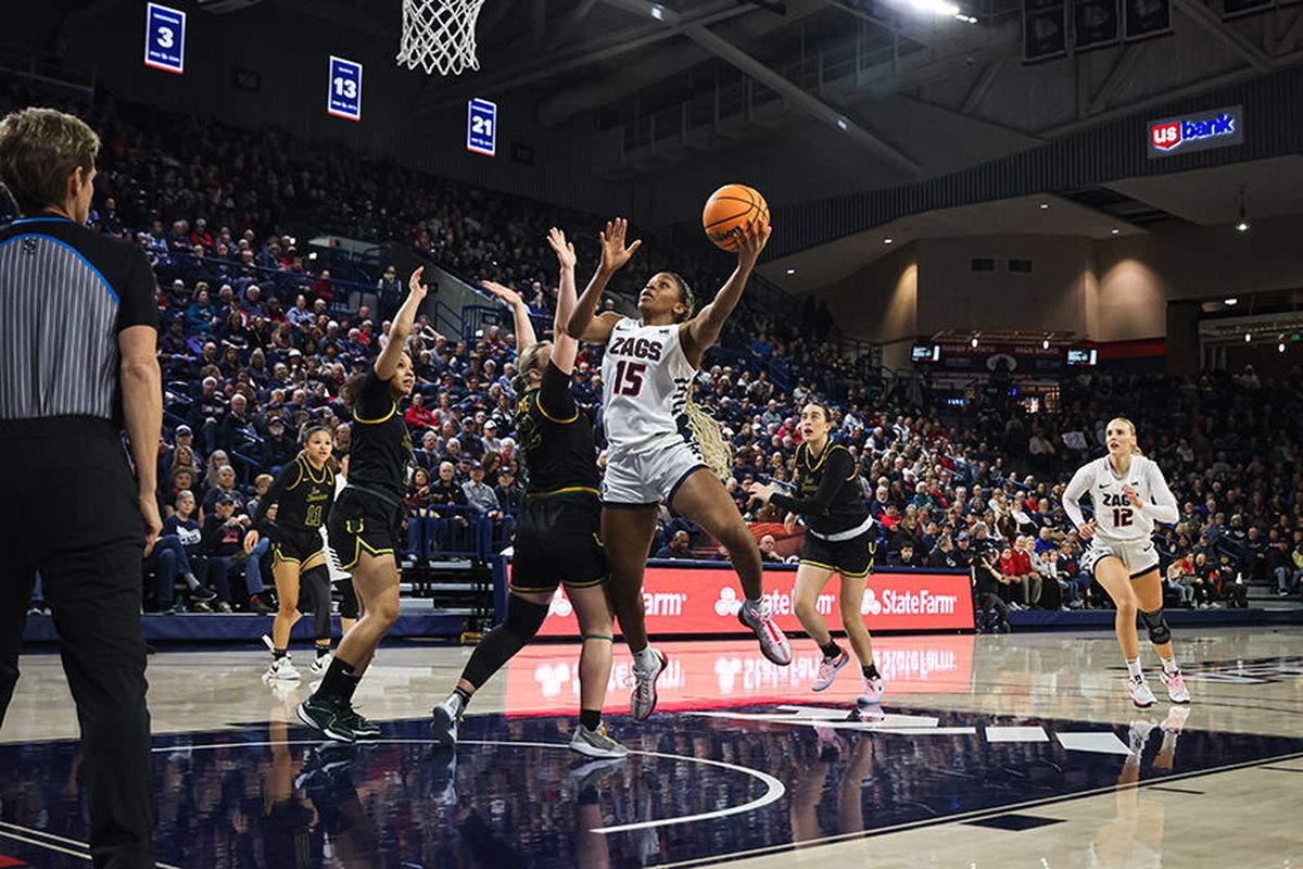 Gonzaga forward Yvonne Ejim, who scored 20 points, goes for a layup against San Francisco on Thursday at McCarthey Athletic Center.  (Courtesy of Gonzaga Athletics)