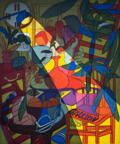 “Steppin Through the Night (2021)” by American artist Woody De Othello, a color soft ground etching with aquatint.  (Courtesy)