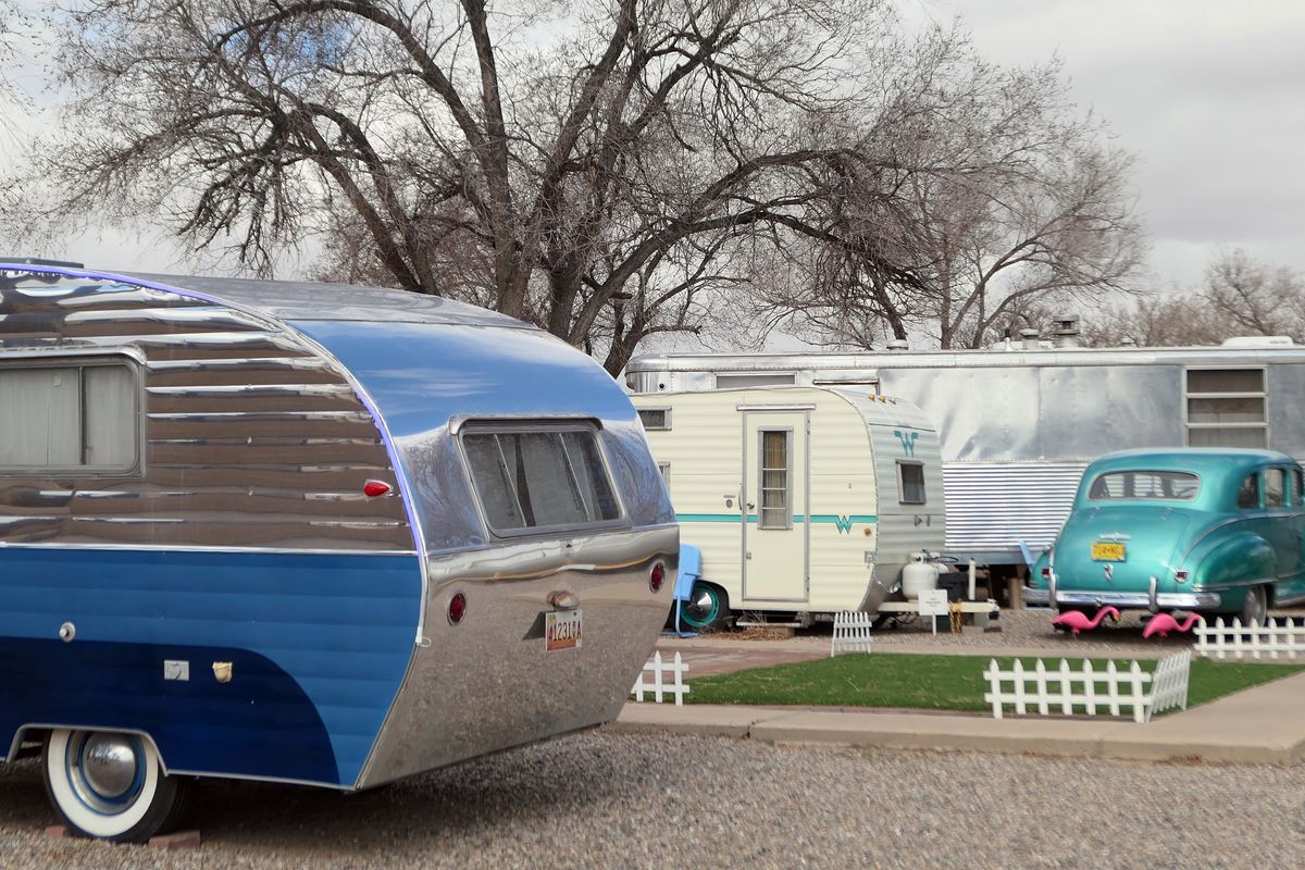 Vintage trailers are part of the draw at Enchanted Trails RV Park near Albuquerque. (John Nelson)