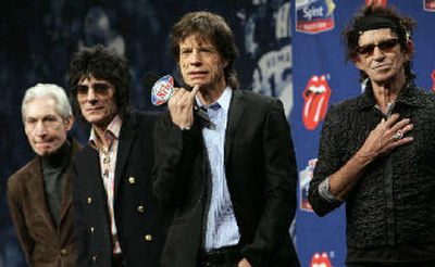 
Rolling Stones, from left, Charlie Watts, Ron Wood, Mick Jagger, and Keith Richards, talk with reporters in Detroit on Thursday. 
 (Associated Press / The Spokesman-Review)