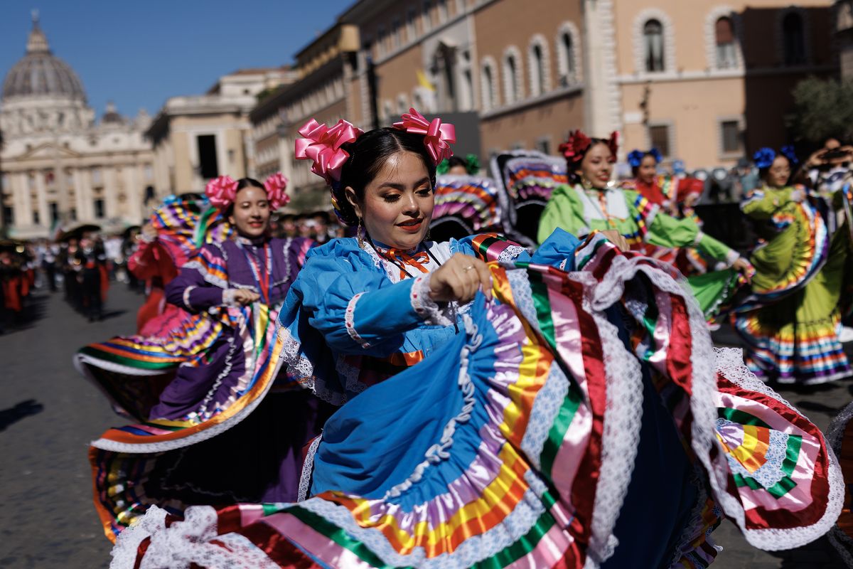 ROME, ITALY – MAY 10: A marching band from Mexico City performs near St Peters’ Basilica as part of the continuing Catholic Jubilee celebrations on May 10, 2025 in Rome, Italy. The Vatican and St. Peter’s Square have been a hive of activity in the days after Robert Francis Prevost, now known as Pope Leo XIV, was elected to the papacy. (Photo by Dan Kitwood/Getty Images) (Dan Kitwood)