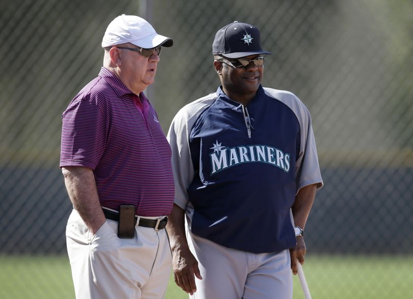 General manager Jack Zduriencik, left, with manager Lloyd McClendon, was fired by the Seattle Mariners on Friday. (Associated Press)