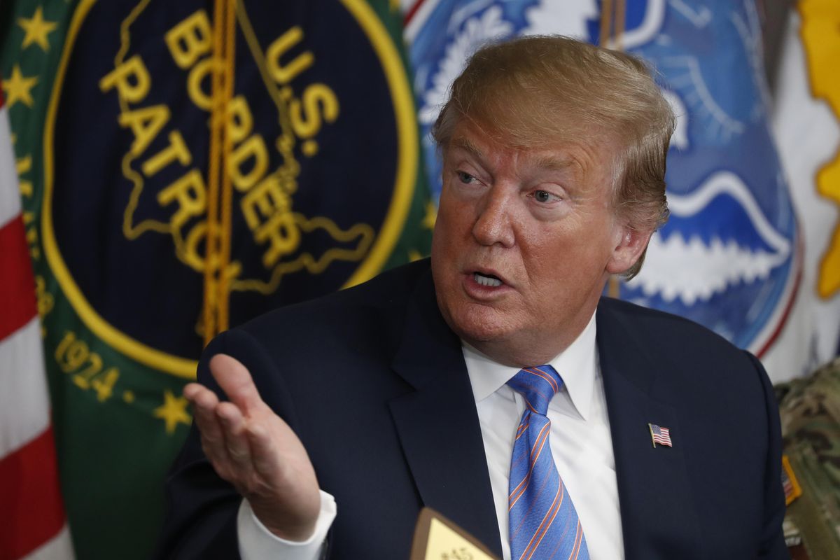 President Donald Trump participates in a roundtable on immigration and border security at the U.S. Border Patrol Calexico Station in Calexico, Calif., on April 5, 2019. Trump said Friday he is considering sending “Illegal Immigrants” to Democratic strongholds to punish them for inaction – just hours after White House and Homeland Security officials insisted the idea was dead on arrival. (Jacquelyn Martin / Associated Press)