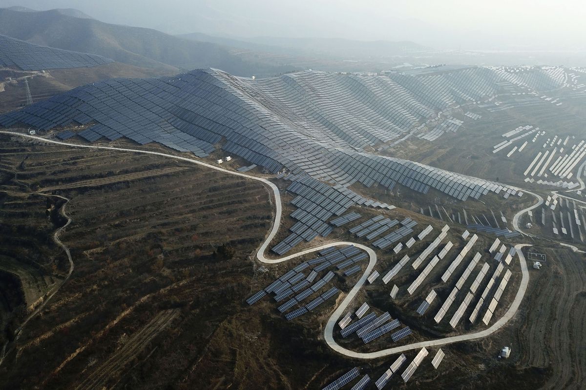 This Nov. 28, 2019 photo shows a solar panel installation in Ruicheng County in central China