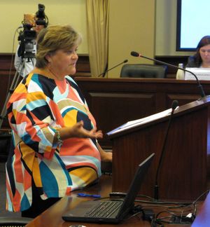 Jean Fisher, chief of the Special Crimes Unit for the Ada County prosecuting attorney's office, testifies to lawmakers about Idaho's faith-healing exemption on Thursday (Betsy Z. Russell)