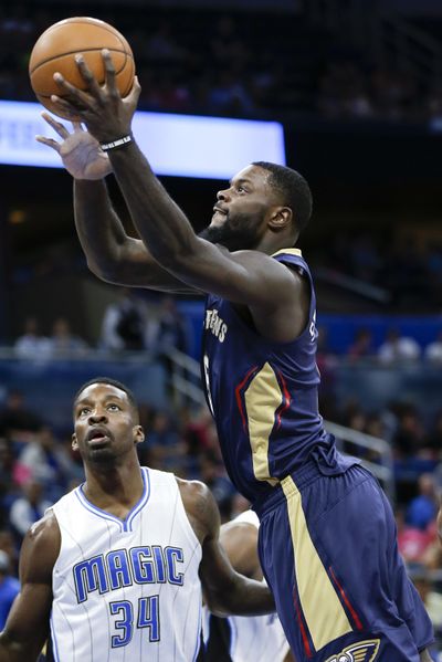 Lance Stephenson, right, shown in a preseason NBA game for the New Orleans Pelicans, was waived by the team on Monday. (John Raoux / Associated Press)