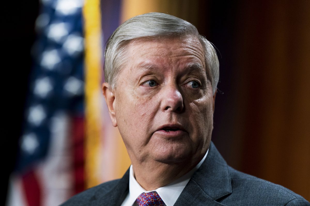 Sen. Lindsey Graham, R-S.C., speaks about the United States-Mexico border during a news conference at the Capitol in Washington, Friday, July 30, 2021.  (Manuel Balce Ceneta)