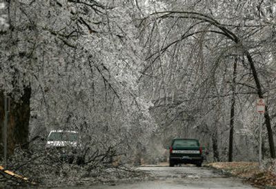 
Fallen limbs and tree branches sag under the weight of ice Saturday in Springfield, Mo. The storm is expected to continue – and possibly get worse – today. 
 (Associated Press / The Spokesman-Review)