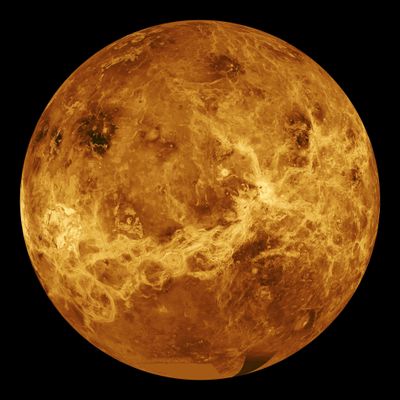 An image of the planet Venus made with data produced by the Magellan spacecraft and Pioneer Venus Orbiter from 1990 to 1994. On Monday, European and U.S. scientists released a study saying there isn’t nearly enough water vapor in the scorching hot planet’s clouds to support life as we know it.  (HOGP)