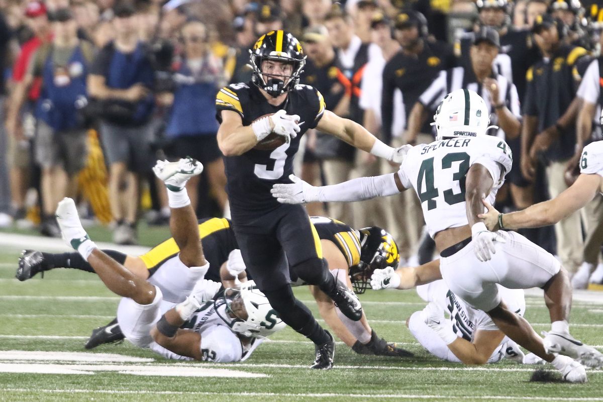 Iowa defensive back Cooper DeJean ruturns a punt during the second half against Michigan State at Kinnick Stadium on Sept. 30 in Iowa City, Iowa.  (Matthew Holst)