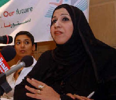 
Maryam Al-Raes, right, a member of the Iraqi National Assembly,  and Zainab Al-Salbi, founder and CEO of Women for Women International, attend a press conference in Amman, Jordan, on Wednesday. 
 (Associated Press / The Spokesman-Review)