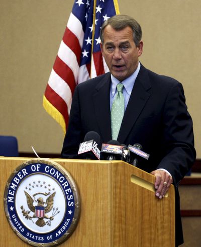  House Speaker John Boehner, R-Ohio, speaks Sunday during a news conference condemning the attack on Rep. Gabrielle Giffords. (Associated Press)