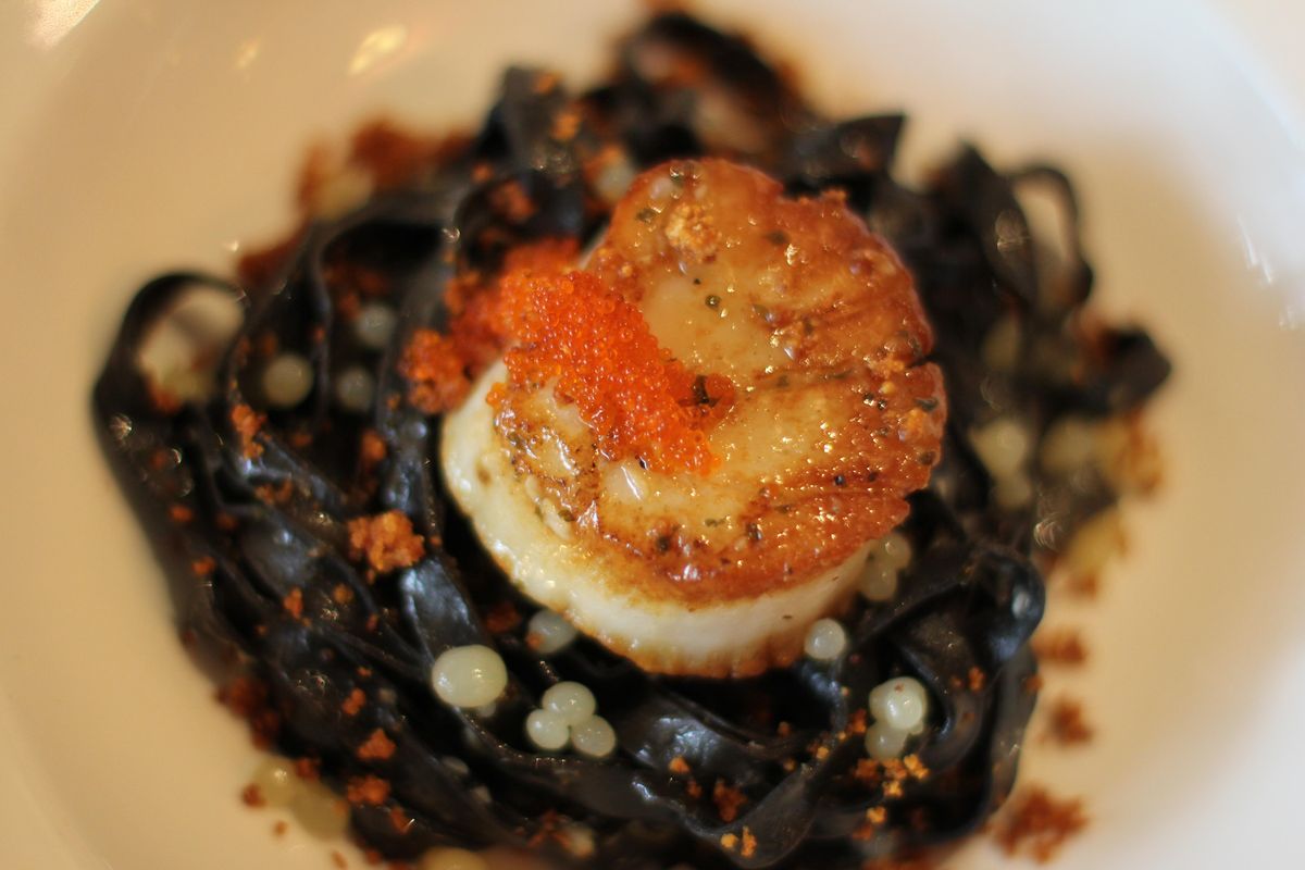 Sea scallop and squid ink fettuccini was recently served as part of a five-course meal, in honor of Dale Chihuly, at Palm Court Grill inside the Davenport Hotel. (Courtesy)