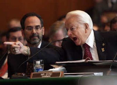 
Senate Appropriations Committee Chairman Sen. Robert Byrd, D-W.Va., makes a point on Iraq spending Thursday  during the committee's hearing on  the  supplemental appropriations bill. Associated Press
 (Associated Press / The Spokesman-Review)