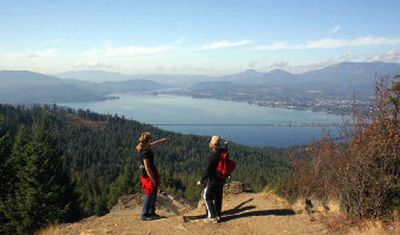 
By taking a trail in the Sagle area, hikers can reach Gold Hill via a 3.7 mile hike. It offers a view of Sandpoint, Lake Pend Oreille, the Pend Oreille River and Schweitzer Mountain. 
 (Mike Kincaid / The Spokesman-Review)