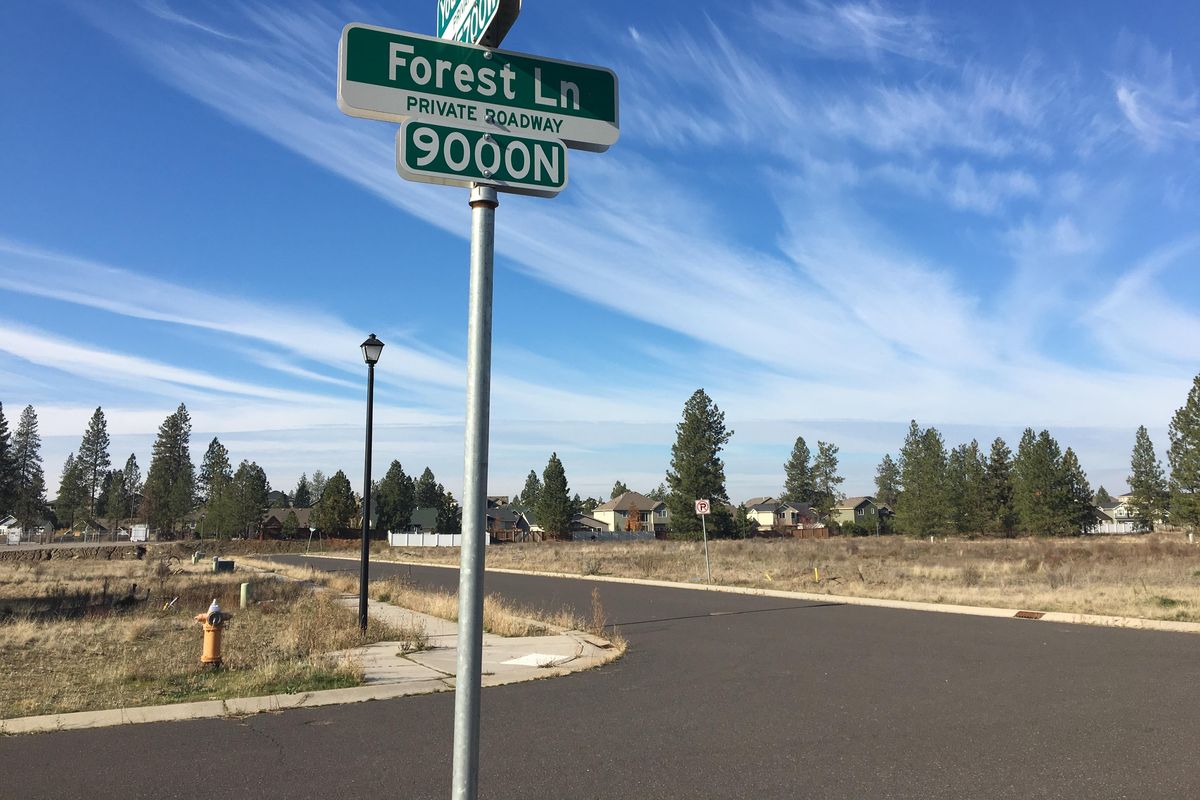 An intersection on the property of proposed apartments by developer Harley Douglass sits vacant Friday, Nov. 11, 2016. The Spokane City Council unanimously denied Douglass