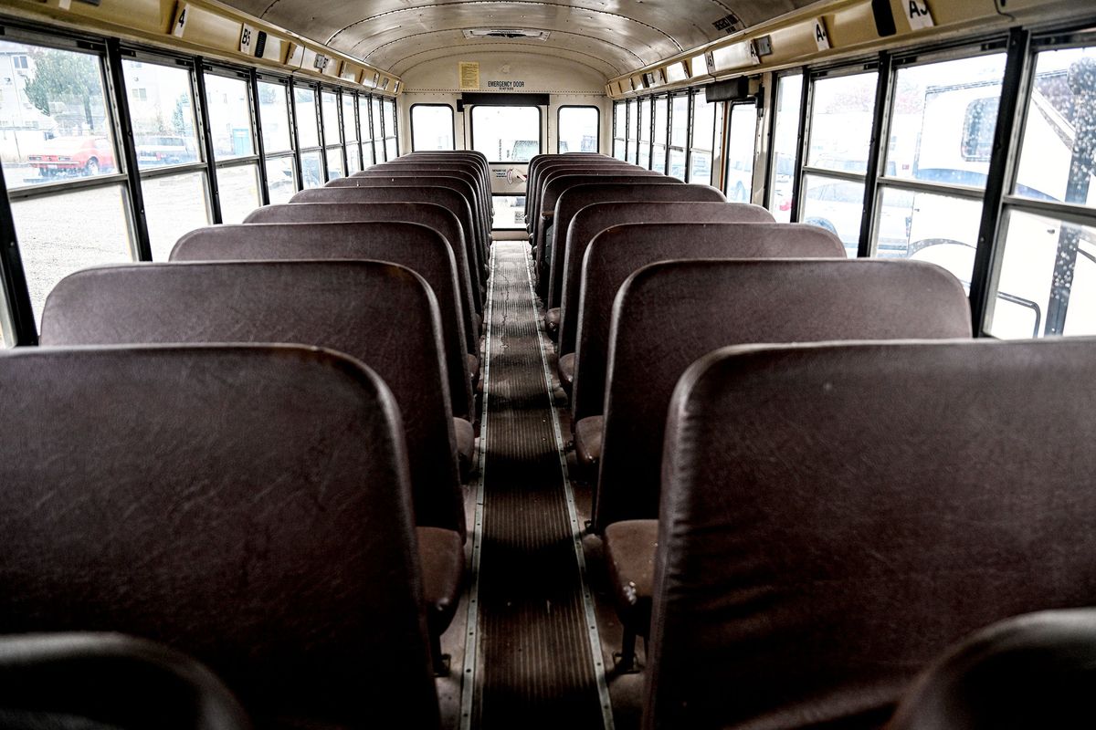 The owner of this bus paid Epic Skoolies to renovate the interior into a livable, road-ready space. No work has been done to it. It’s being stored at Affordable Self Storage in Spokane Valley.  (Kathy Plonka/The Spokesman-Review)