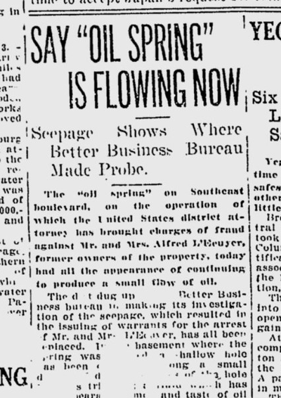 Reporters were able to see an “oil spring” of dubious authenticity in a Southeast Boulevard basement on this day in 1921.  (S-R archives)