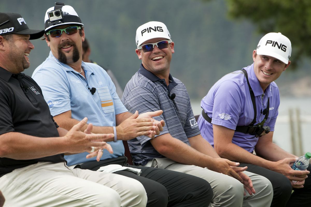 Pro golfers from left, Jason Gore, Andres Gonzales, Alex Prugh and Joel Dahmen provided a few pointers and laughs to the crowd. (Kathy Plonka)