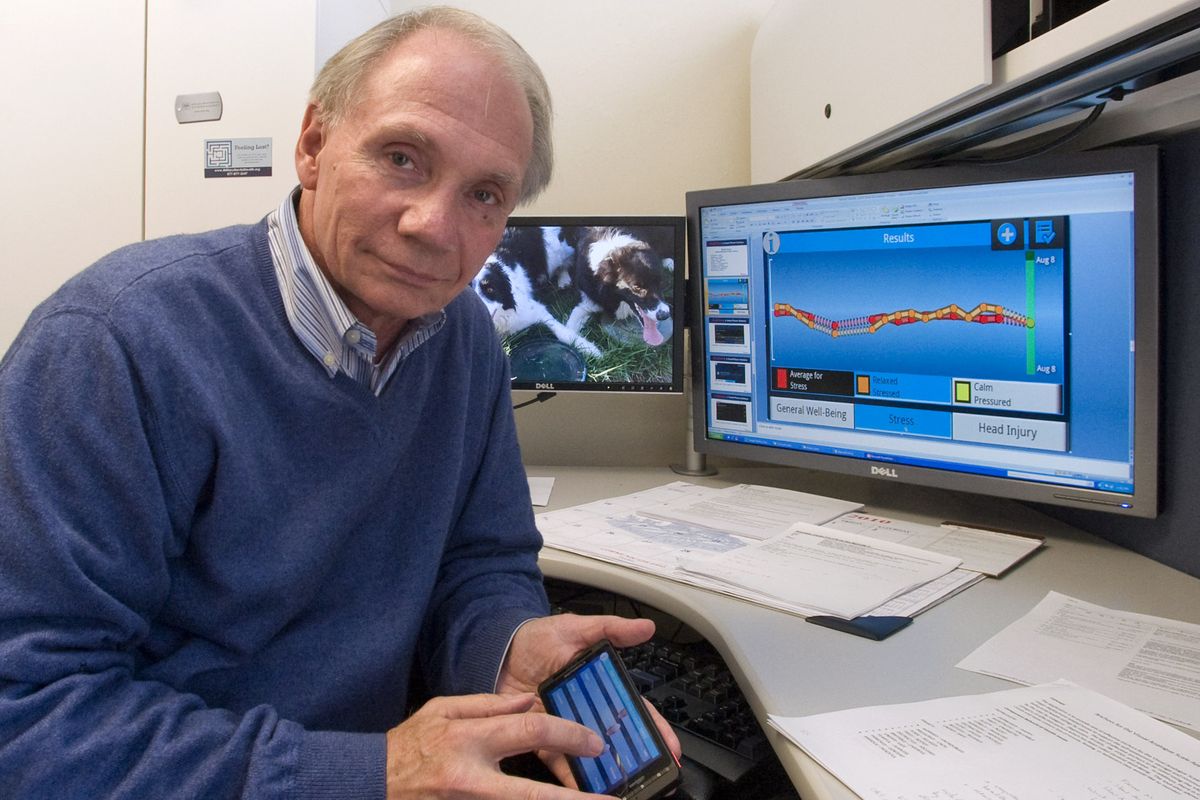 Psychologist Perry Bosmajian, pictured last week, developed the T2 Mood Tracker, an application for smart phones to help treat post-traumatic stress and other conditions.  (Associated Press)