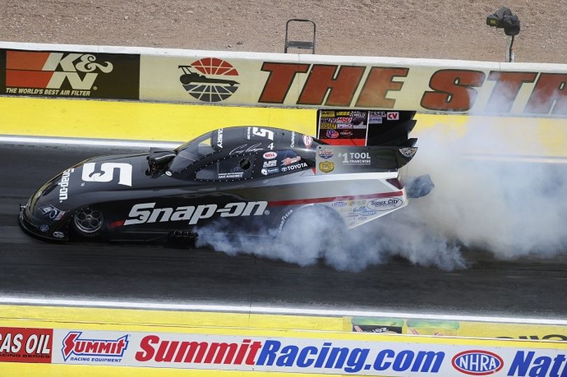 Cruz Pedregon powered past Courtney Force for his first Funny Car victory of the season and the 31st of his career. (Photo courtesy of NHRA)