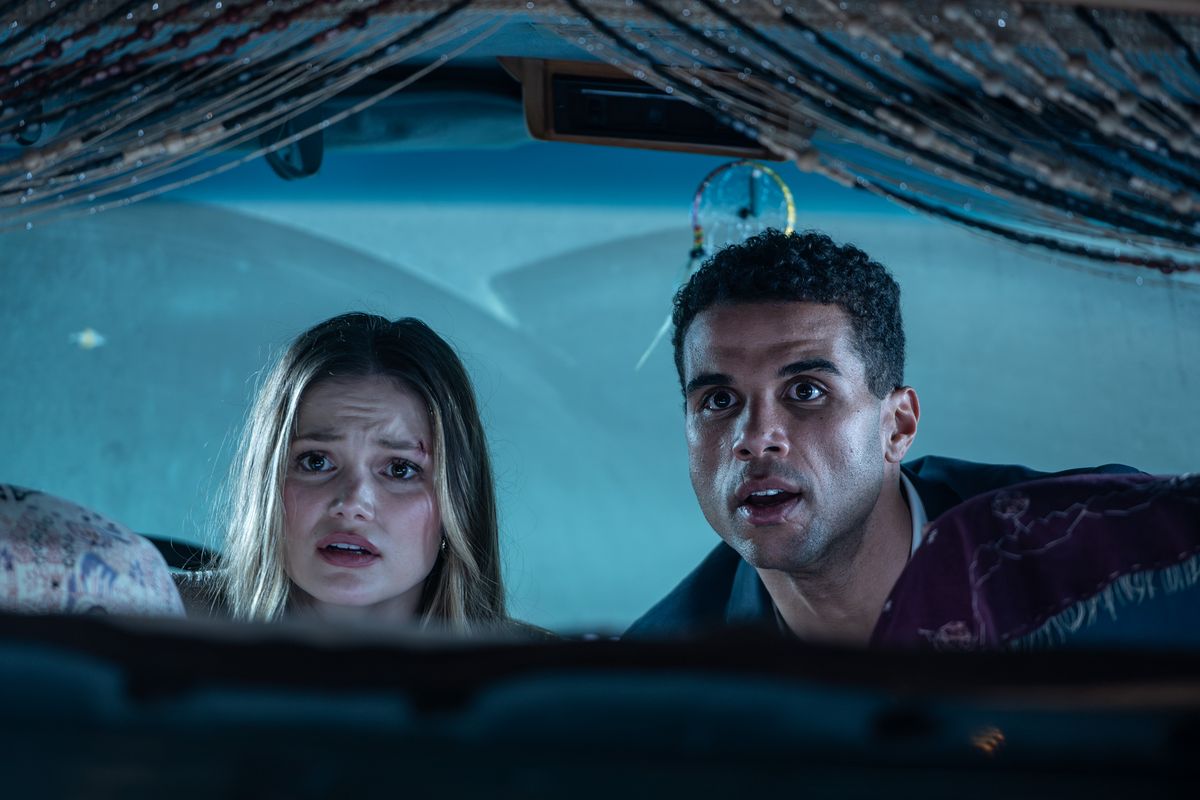 Olivia Holt, left, and Mason Gooding in "Heart Eyes."  (SONY)